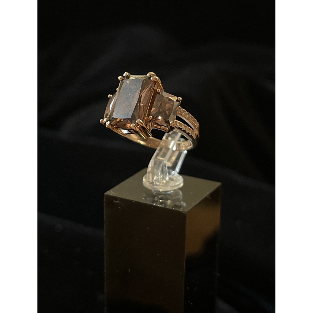 JTV BBJ 9.25 Sterling Silver Smokey Quartz With CZ Accents Ring Sz 5